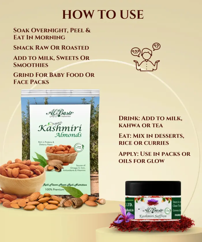 ALBASIR KASHMIRI ALMONDS + SAFFRON COMBO (3)