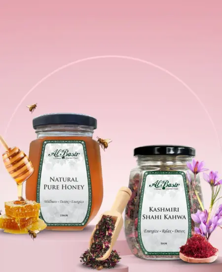 ALBASIR PURE HONEY + KASHMIRI SHAHI KAHWA COMBO (1)