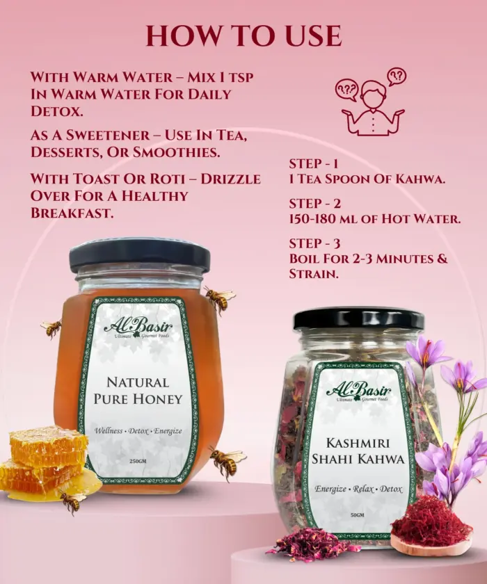 ALBASIR PURE HONEY + KASHMIRI SHAHI KAHWA COMBO (3)