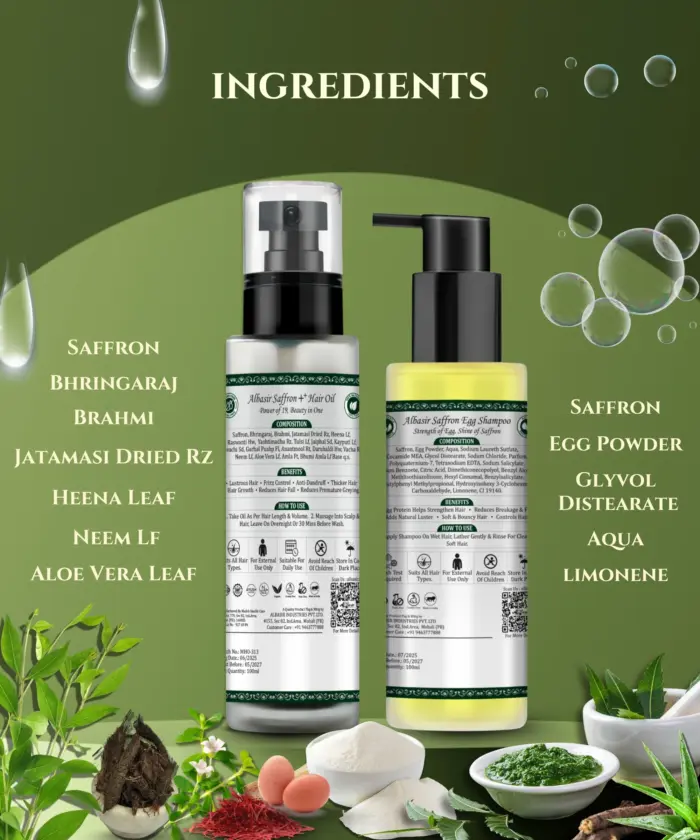 Saffron Hair Oil & Egg Shampoo Combo - Image 3