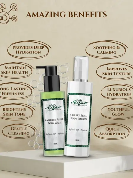 ALBASIR KASHMIRI APPLE BODY WASH + CHERRY BLISS BODY LOTION COMBO (2)