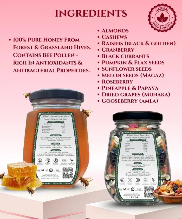 NATURAL PURE HONEY + DRIED FRUIT MIX